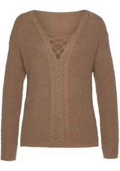 LASCANA Ajourpullover Camelfarben