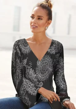 Outlet Vivance 3/4-Arm-Shirt Schwarz-Weis Bedruckt