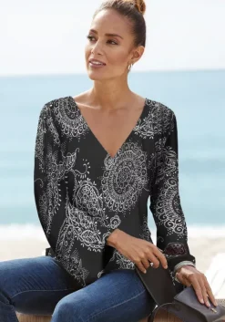 Outlet Vivance 3/4-Arm-Shirt Schwarz-Weis Bedruckt