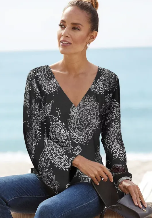 Outlet Vivance 3/4-Arm-Shirt Schwarz-Weis Bedruckt