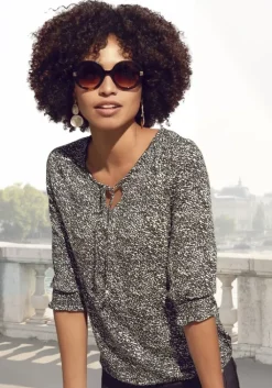 Hot LASCANA 3/4-Arm-Shirt Schwarz-Bedruckt