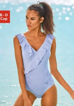 New LASCANA Badeanzug Gestreift-Blau-Weis