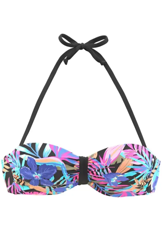Hot Bench. Bandeau-Bikini-Top"Pitch" Schwarz-Bedruckt