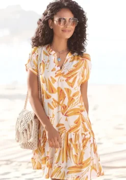 Hot s.Oliver Blusenkleid Orange-Creme-Bedruckt