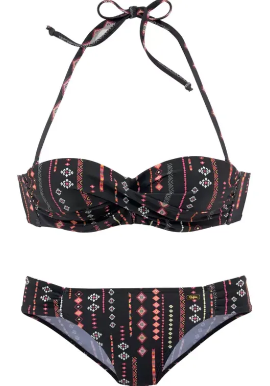 New Buffalo Bugel-Bandeau-Bikini"Inka" Schwarz-Bedruckt