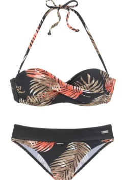 Sale LASCANA Bugel-Bandeau-Bikini"Leaf" Schwarz-Bedruckt