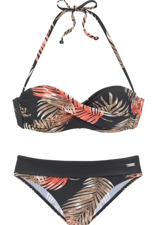 Sale LASCANA Bugel-Bandeau-Bikini"Leaf" Schwarz-Bedruckt