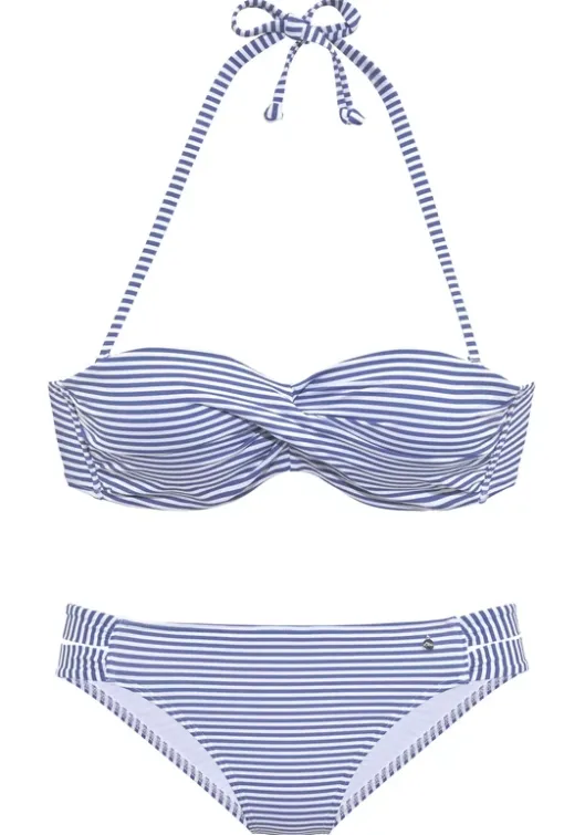 New s.Oliver Bugel-Bandeau-Bikini"Line" Hellblau-Weis