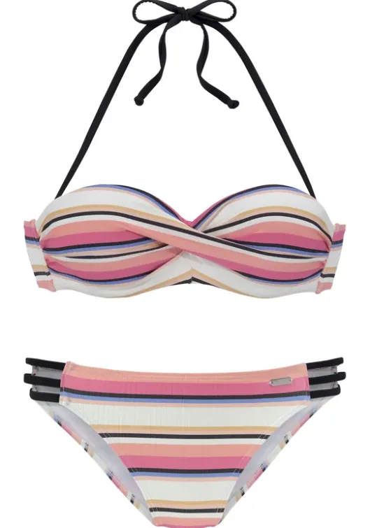 Venice Beach Bugel-Bandeau-Bikini"Strip" Creme-Rosa