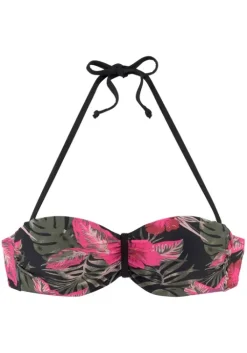 LASCANA Bugel-Bandeau-Bikini-Top"Elsa" Schwarz-Pink-Bedruckt