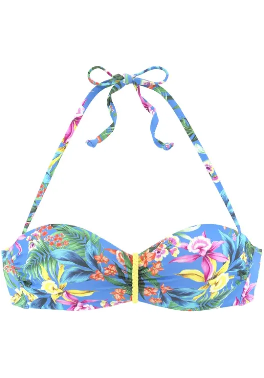 New Venice Beach Bugel-Bandeau-Bikini-Top"Hanni" Blau-Bedruckt