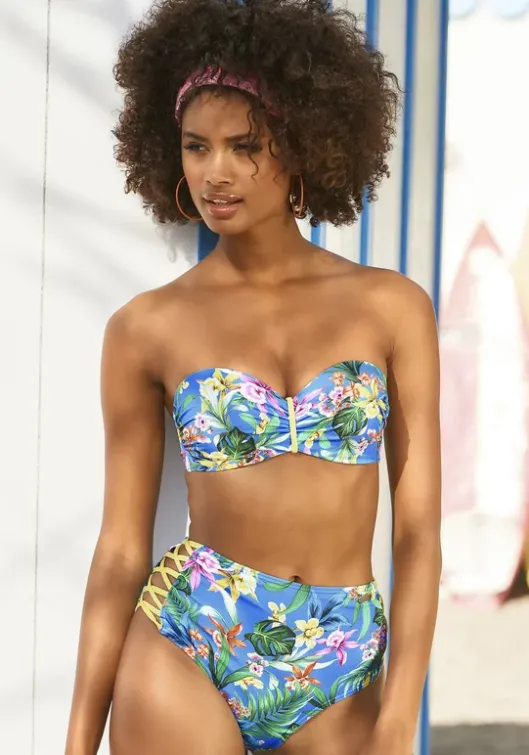 New Venice Beach Bugel-Bandeau-Bikini-Top"Hanni" Blau-Bedruckt
