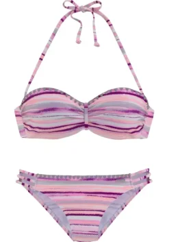 Hot Venice Beach Bugel-Bandeau-Bikini"Violet" Lachs-Bedruckt