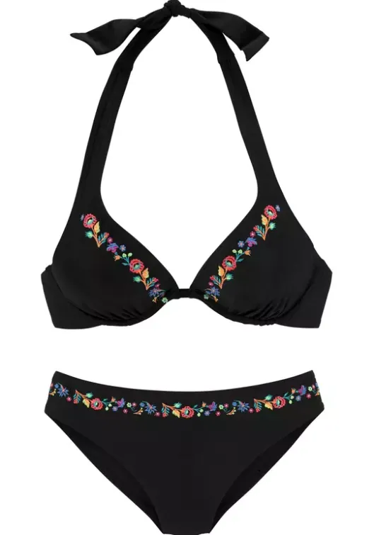 Sale Buffalo Bugel-Bikini"Flori" Schwarz-Bestickt