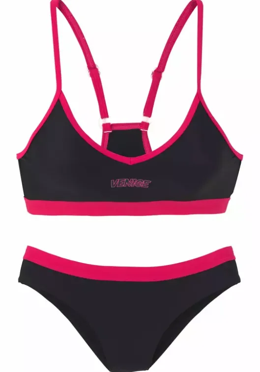 Online Venice Beach Bustier-Bikini"Franzi" Schwarz-Pink