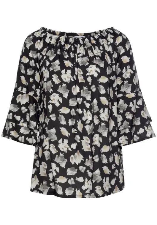 Outlet LASCANA Carmenbluse Schwarz-Bedruckt