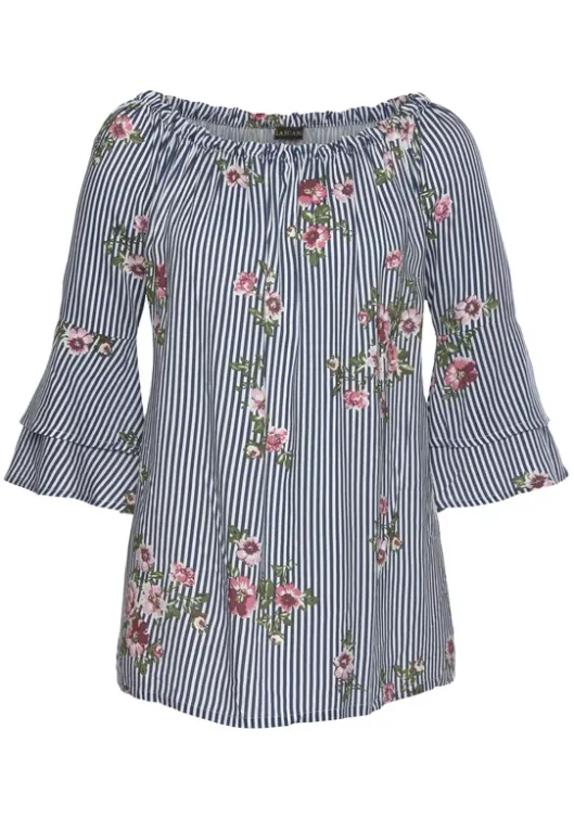 Online LASCANA Carmenbluse Marine-Weis-Gestreift