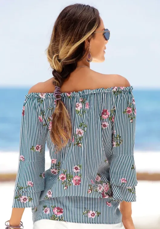 Online LASCANA Carmenbluse Marine-Weis-Gestreift