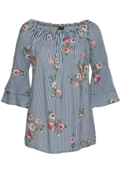 Online LASCANA Carmenbluse Marine-Weis-Gestreift
