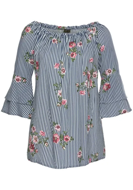 Online LASCANA Carmenbluse Marine-Weis-Gestreift