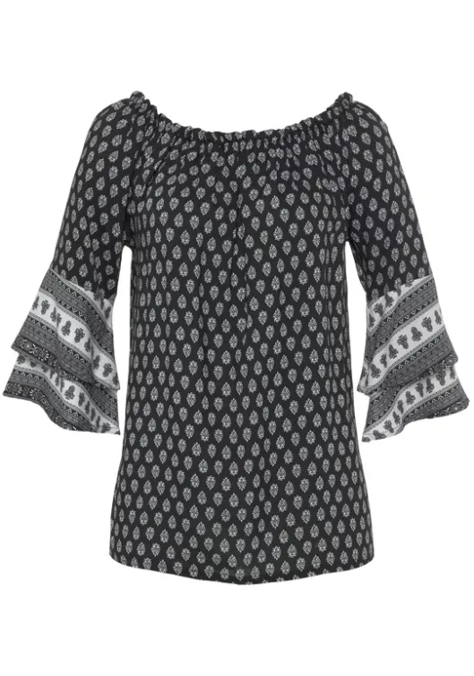 Clearance LASCANA Carmenbluse Schwarz-Weis
