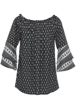 Clearance LASCANA Carmenbluse Schwarz-Weis