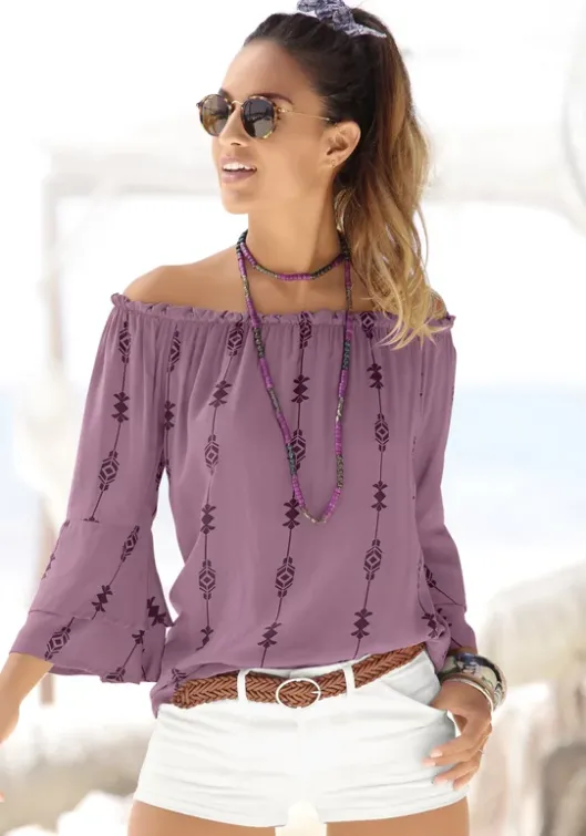 Outlet LASCANA Carmenbluse Lila-Bedruckt