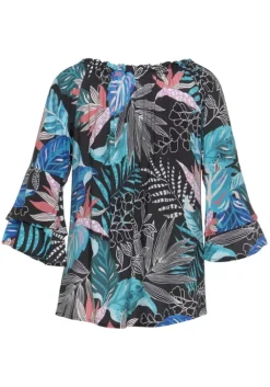 New LASCANA Carmenbluse Schwarz-Blau Bedruckt