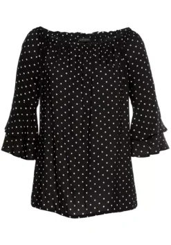Discount LASCANA Carmenbluse Schwarz-Weis-Gepunktet