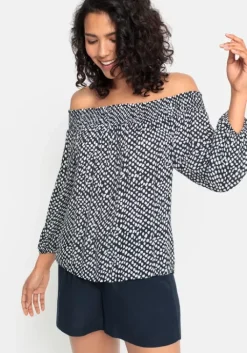 Sale LASCANA Carmenbluse Marine-Creme Bedruckt