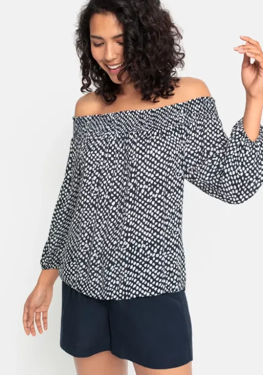 Sale LASCANA Carmenbluse Marine-Creme Bedruckt