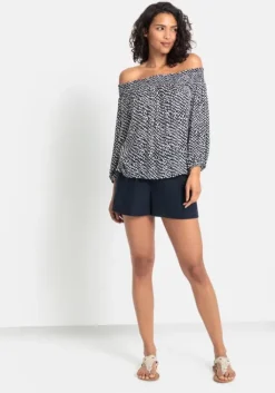 Sale LASCANA Carmenbluse Marine-Creme Bedruckt