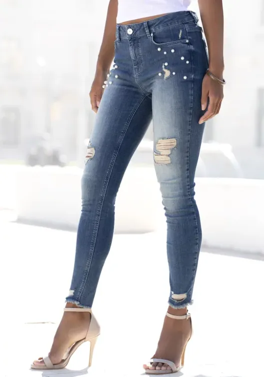 LASCANA Destroyed-Jeans Blue-Washed