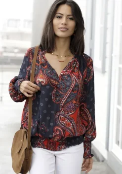 Online LASCANA Druckbluse Blau-Rot-Bedruckt