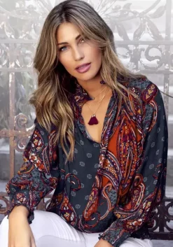Online LASCANA Druckbluse Blau-Rot-Bedruckt