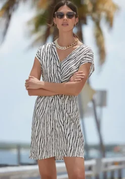 Discount LASCANA Druckkleid Creme-Schwarz