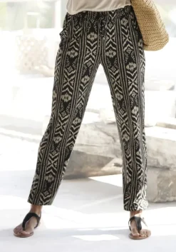 Clearance LASCANA Jerseyhose Schwarz-Creme-Bedruckt