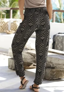 Clearance LASCANA Jerseyhose Schwarz-Creme-Bedruckt