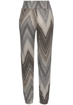 LASCANA Jerseyhose Schwarz-Braun-Creme Bedruckt