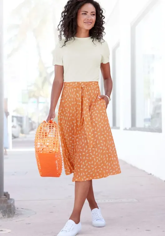 Hot Vivance Jerseykleid Orange-Creme Bedruckt