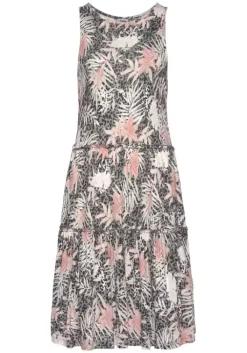 Outlet Buffalo Jerseykleid Weis-Grau-Koralle-Bedruckt