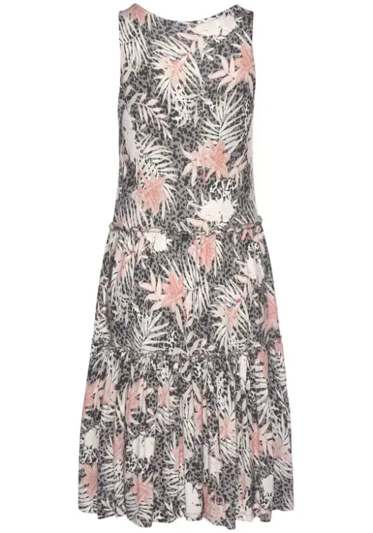 Outlet Buffalo Jerseykleid Weis-Grau-Koralle-Bedruckt