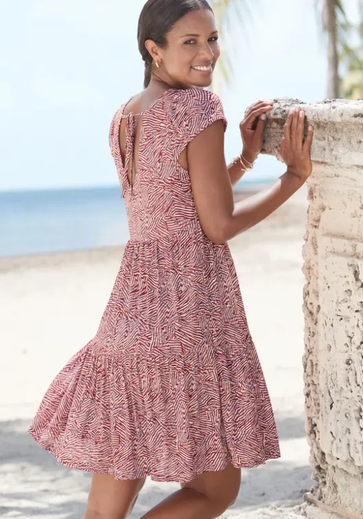 Outlet Vivance Jerseykleid Rot-Apricot-Blau Bedruckt