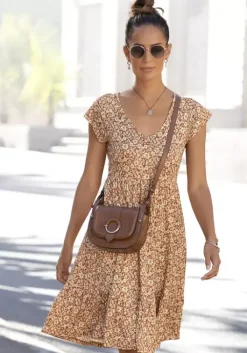 Discount Buffalo Jerseykleid Braun-Creme-Bedruckt