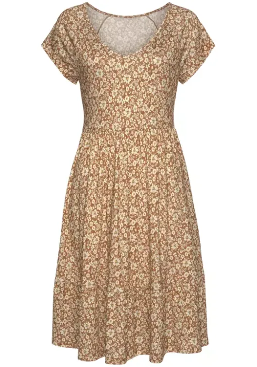 Discount Buffalo Jerseykleid Braun-Creme-Bedruckt