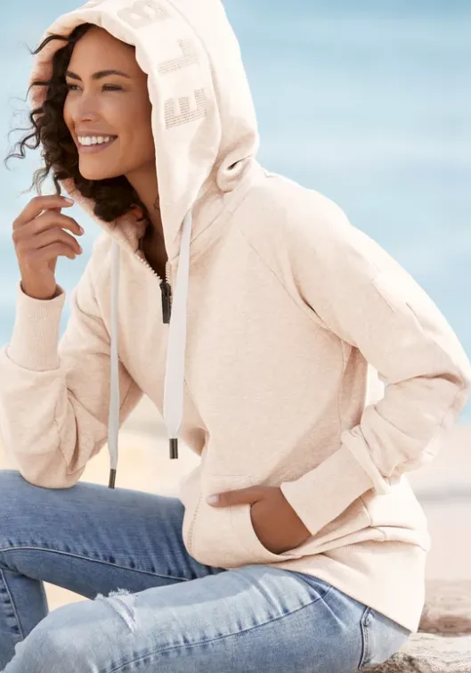 Sale Elbsand Kapuzensweatjacke"Kelina" Creme-Meliert