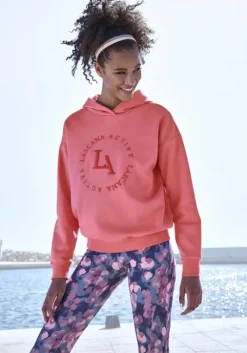 Discount LASCANA ACTIVE Kapuzensweatshirt"- Performance Hoodie Mit Runder Logostickerei Und" Rose