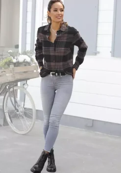 Clearance LASCANA Karobluse Lila-Schwarz-Kariert