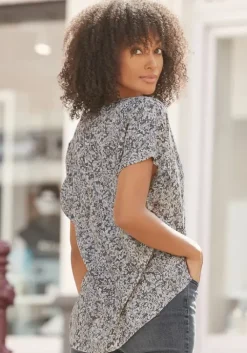 Clearance Vivance Kurzarmbluse Grau-Bedruckt