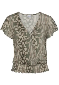Best LASCANA Kurzarmshirt Taupe-Grun-Bedruckt